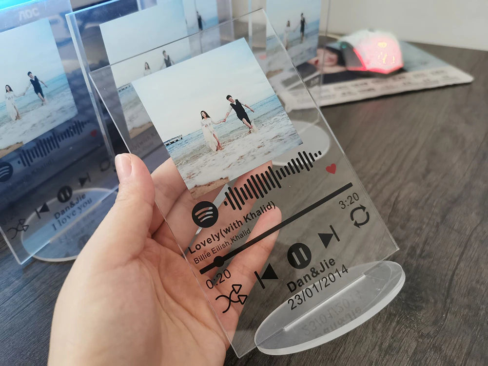 12x17cm Custom Acrylic Spotify Code Music Board With Stand Base Personalized Photo Song Singer Name Date Album Cover Plaque