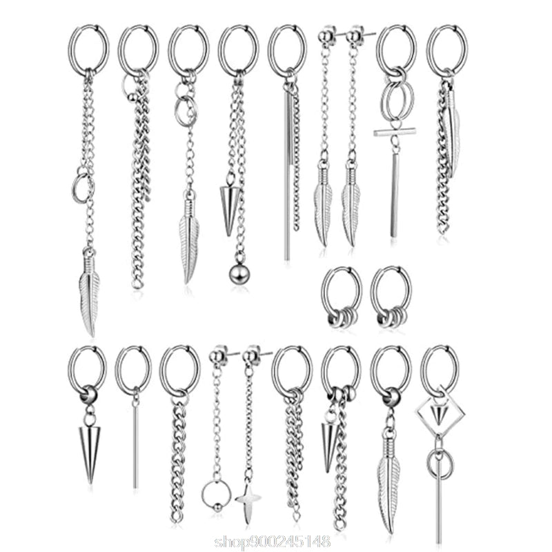 20 Pieces Cool Stainless Steel Huggie Hinged Hoop Earrings