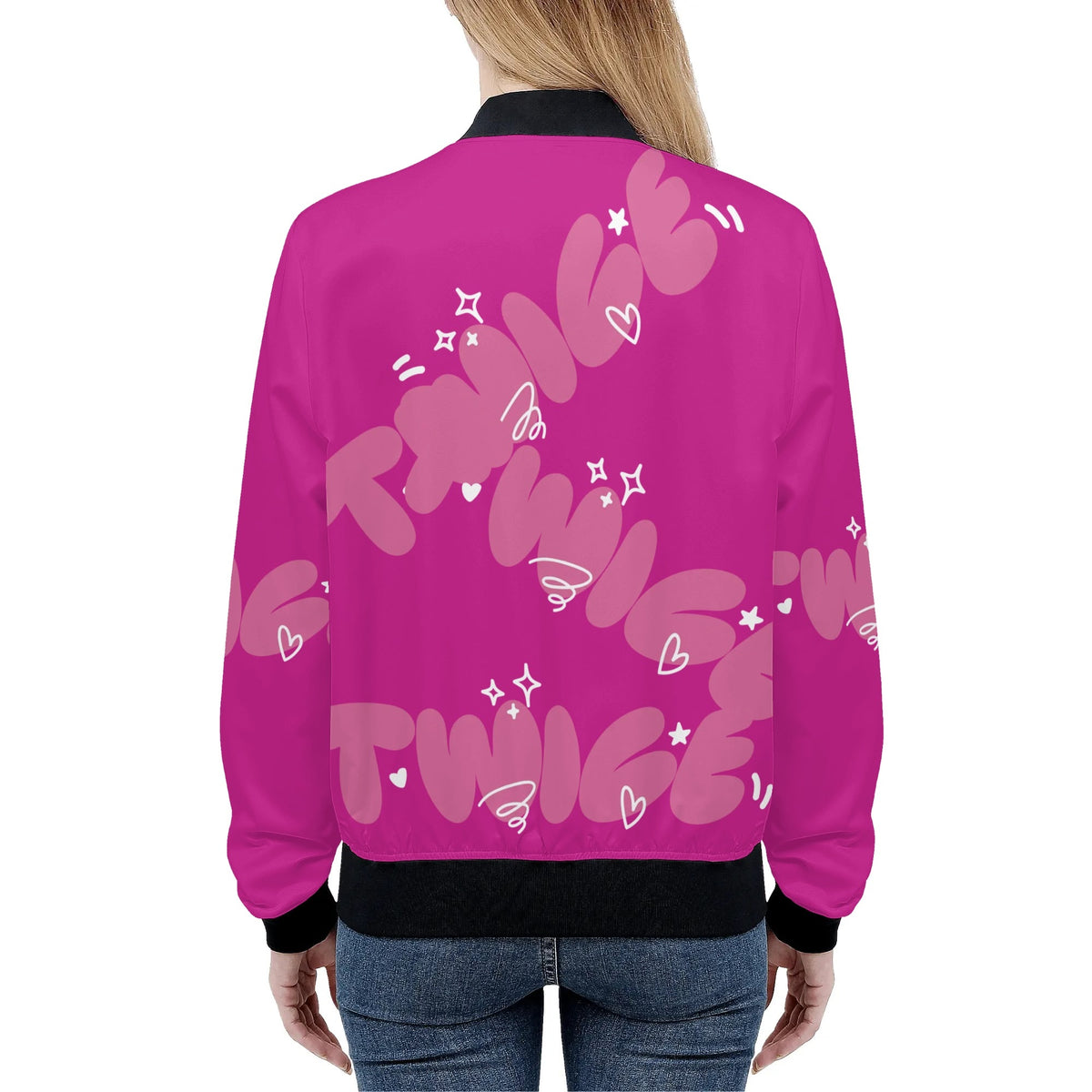 Pink Twice  Zip Up Print Bomber Jacket