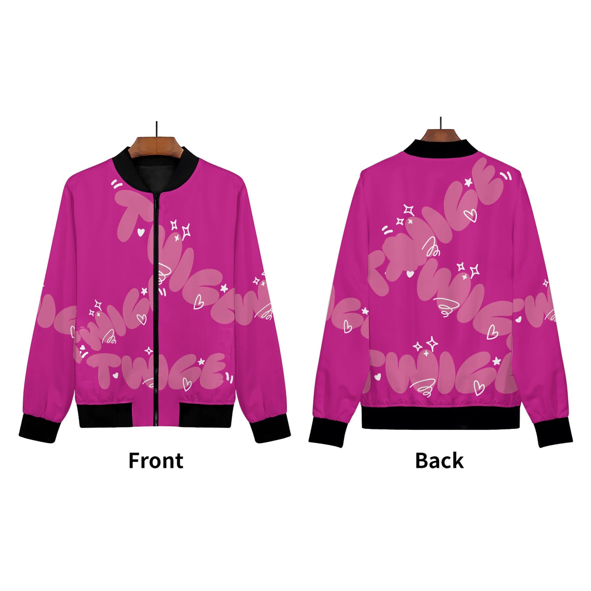 Pink Twice  Zip Up Print Bomber Jacket