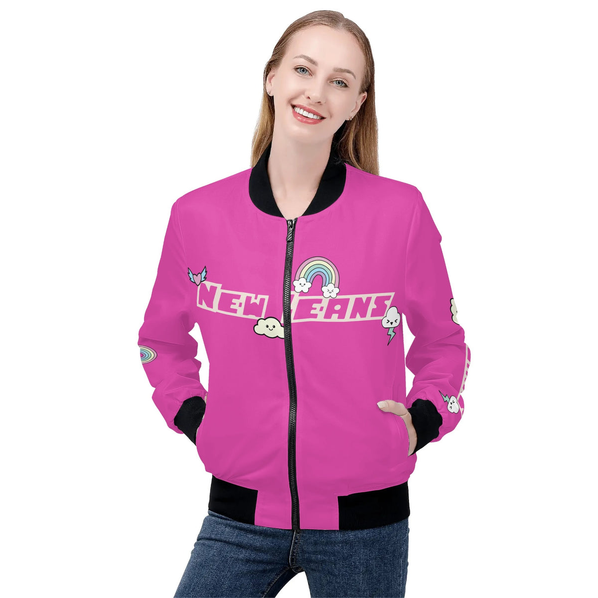 Pink New Jeans Bomber Jacket