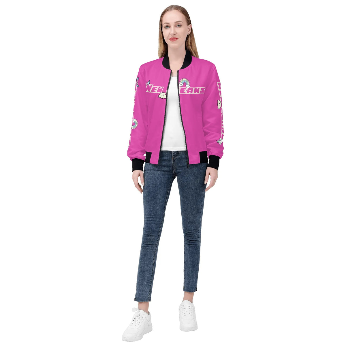 Pink New Jeans Bomber Jacket