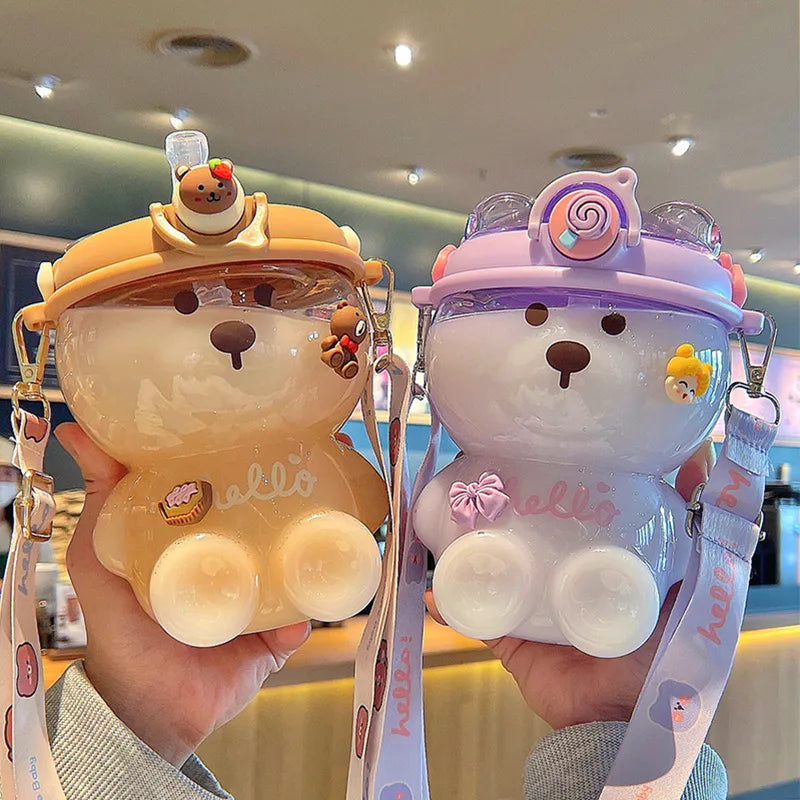 Kawaii 1L Bear Water Bottle | Cute Cup with Straw