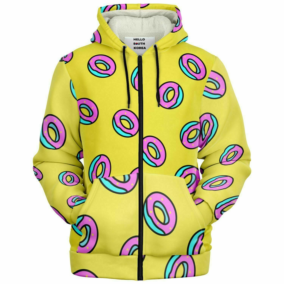 Kpop donut hoodie Winter warm yellow front view