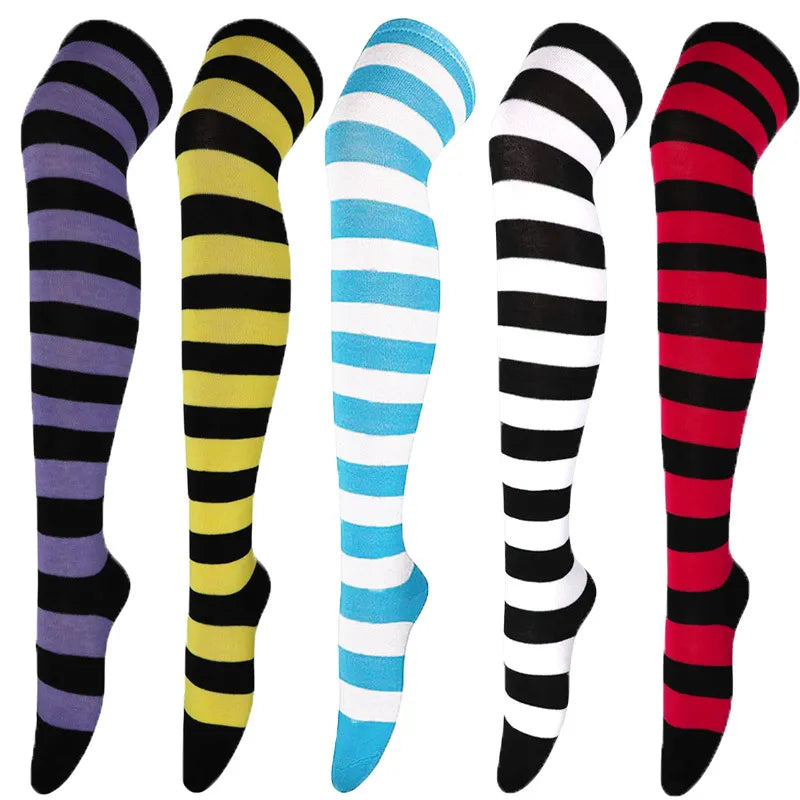 European and American Socks Stockings Women Japanese Style Stripe Knee Socks Thigh Socks Cosplay Anime Women&#39;s Socks Wholesale