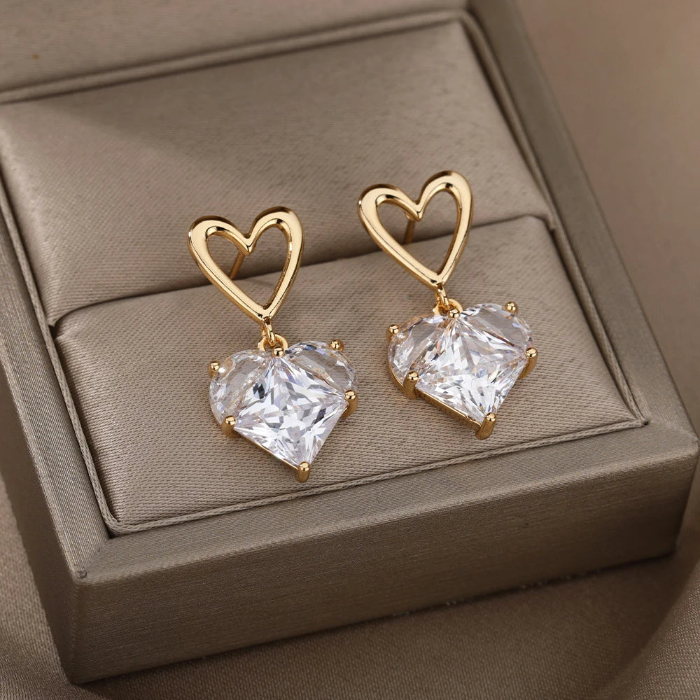 Luxury Heart Zircon Stud Earrings: Korean Fashion Stainless Steel Jewelry
