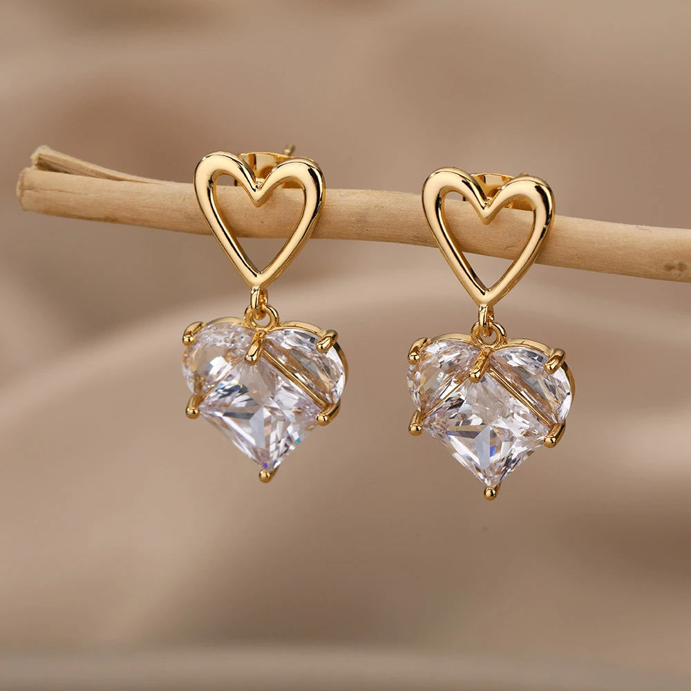 Luxury Heart Zircon Stud Earrings: Korean Fashion Stainless Steel