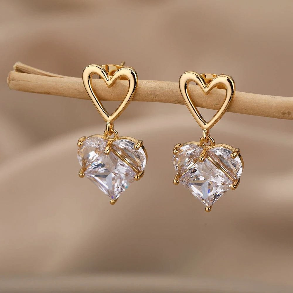 Luxury Heart Zircon Stud Earrings: Korean Fashion Stainless Steel Jewelry