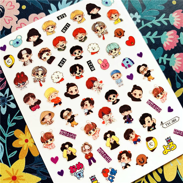 Kpop nails cute chibi characters 3D nail stickers