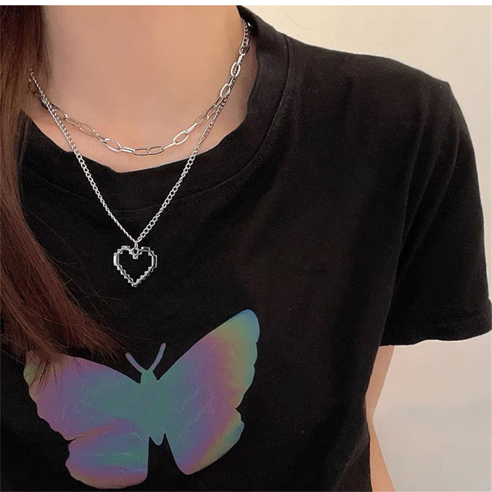 Kpop Pearl Heart Pendant Choker Necklace: Elegant Asymmetry Chain Jewelry