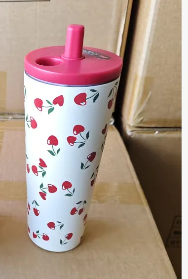 700ML Large Capacity Water Cup, Fashion Cherry Dog &amp; Cat Pattern Coffee Mug, Reusable Water Bottle With Portable Rope, Leakproof Travel Tumbler for Student School Outdoor Daily Use