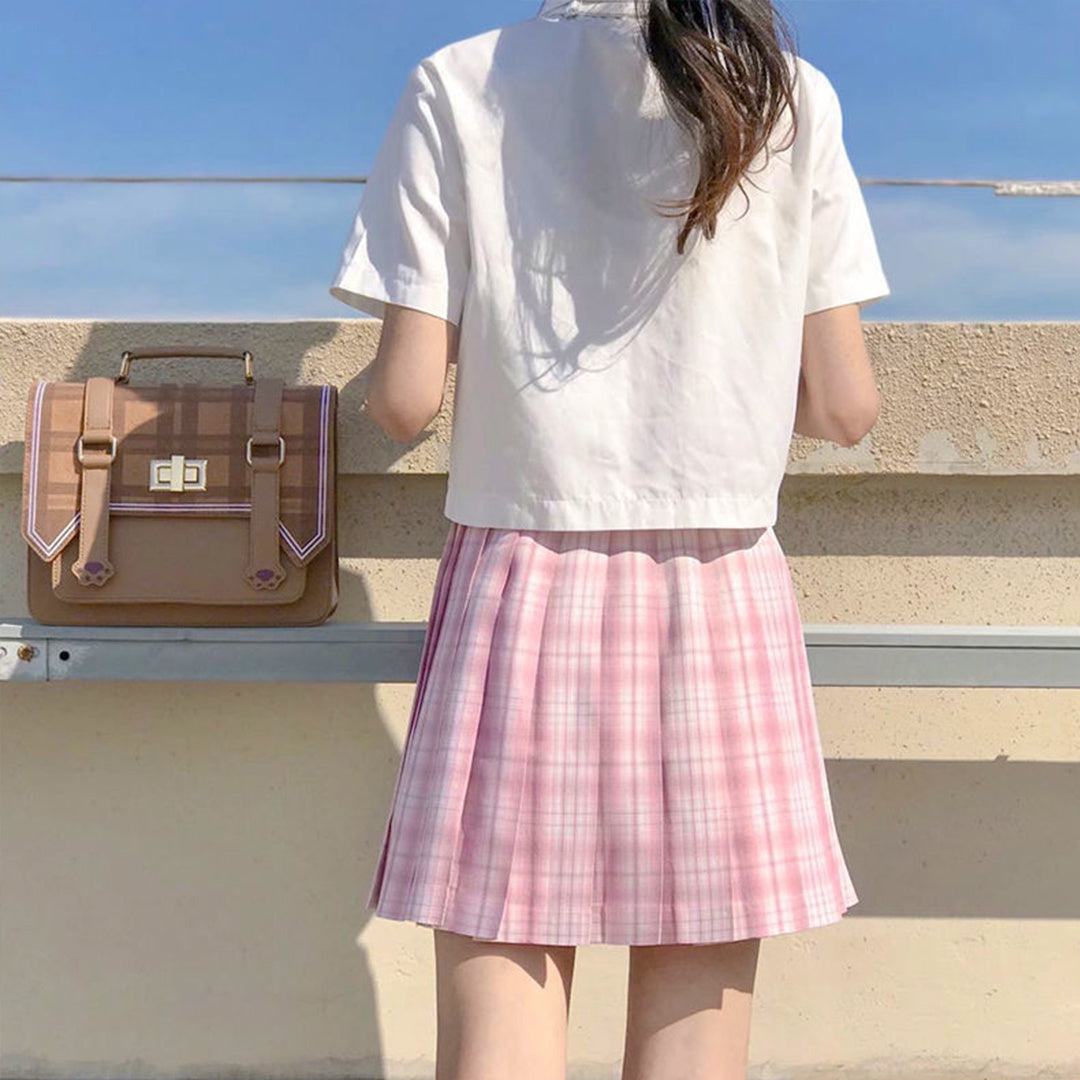 Summer Women's Mini Skirt Harajuku Korean Fashion Sweet Cute Kawaii Skirt Girl High Waist Plaid Pleated Skirt Pink Girl