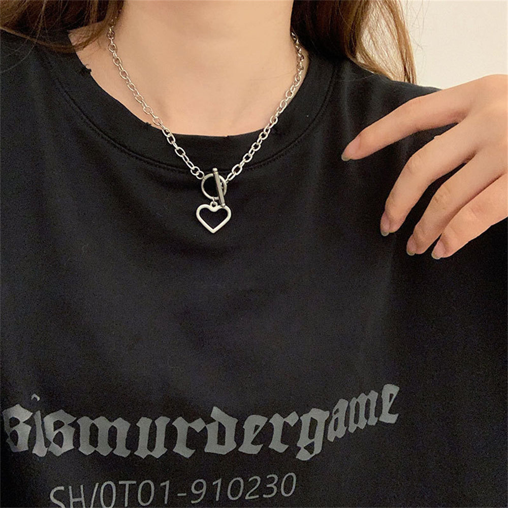 Kpop Pearl Heart Pendant Choker Necklace: Elegant Asymmetry Chain Jewelry