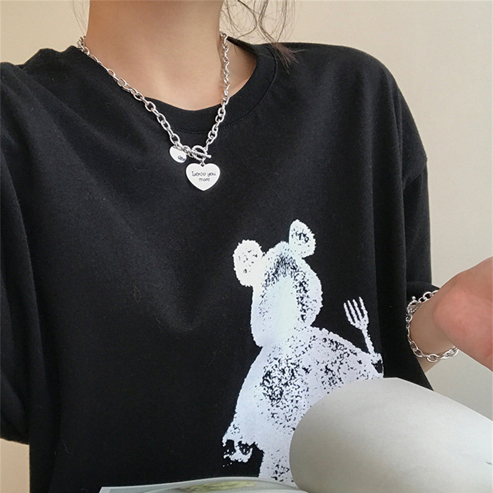 Kpop Pearl Heart Pendant Choker Necklace: Elegant Asymmetry Chain Jewelry