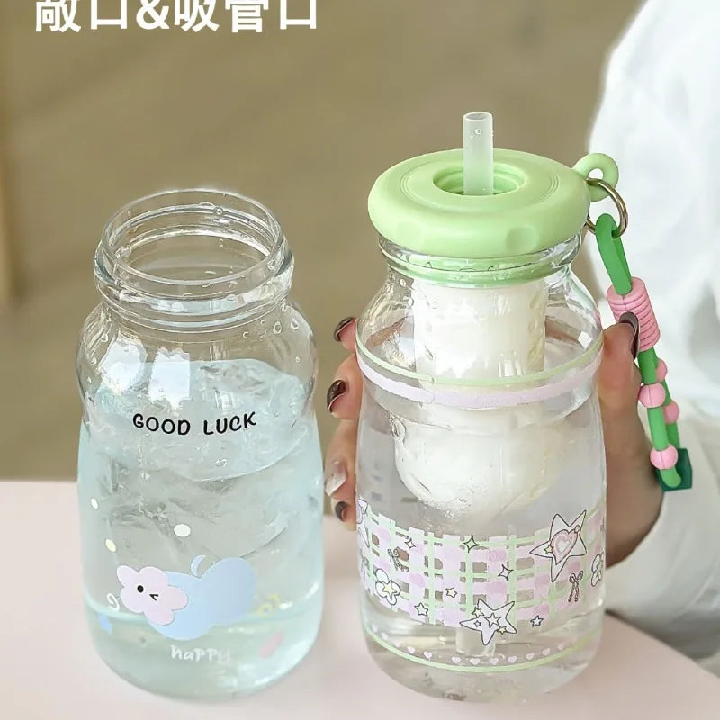 Kawaii Apple Milk Water Bottle, 600ML with Tea Infuser, Leakproof