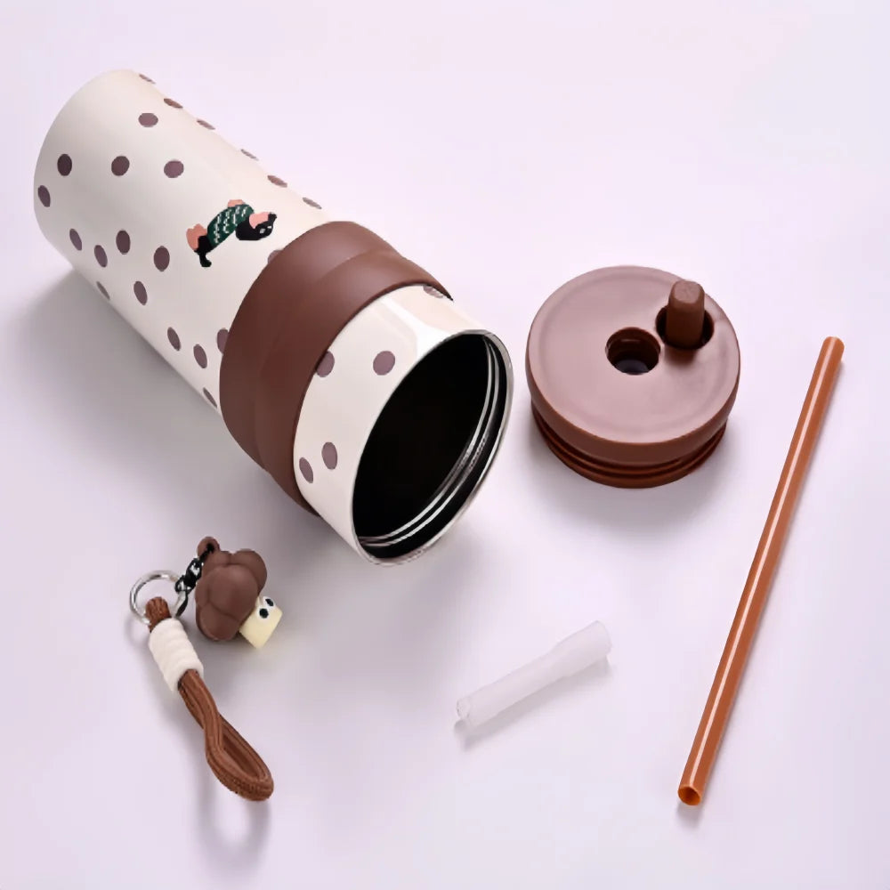 700ML Large Capacity Water Cup, Fashion Cherry Dog &amp; Cat Pattern Coffee Mug, Reusable Water Bottle With Portable Rope, Leakproof Travel Tumbler for Student School Outdoor Daily Use