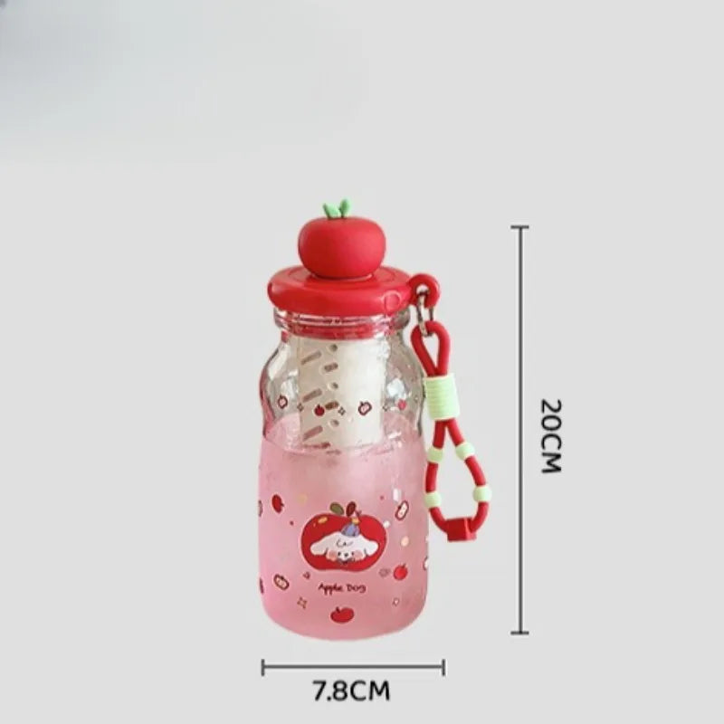 Kawaii Apple Milk Water Bottle, 600ML with Tea Infuser, Leakproof