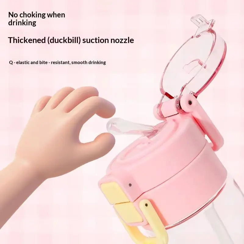 Kawaii Rilakkuma New Water Bottle 550ml Tritan Double Drink Straw Cup Cute Leakproof Portable For Outdoor Sports Travel
