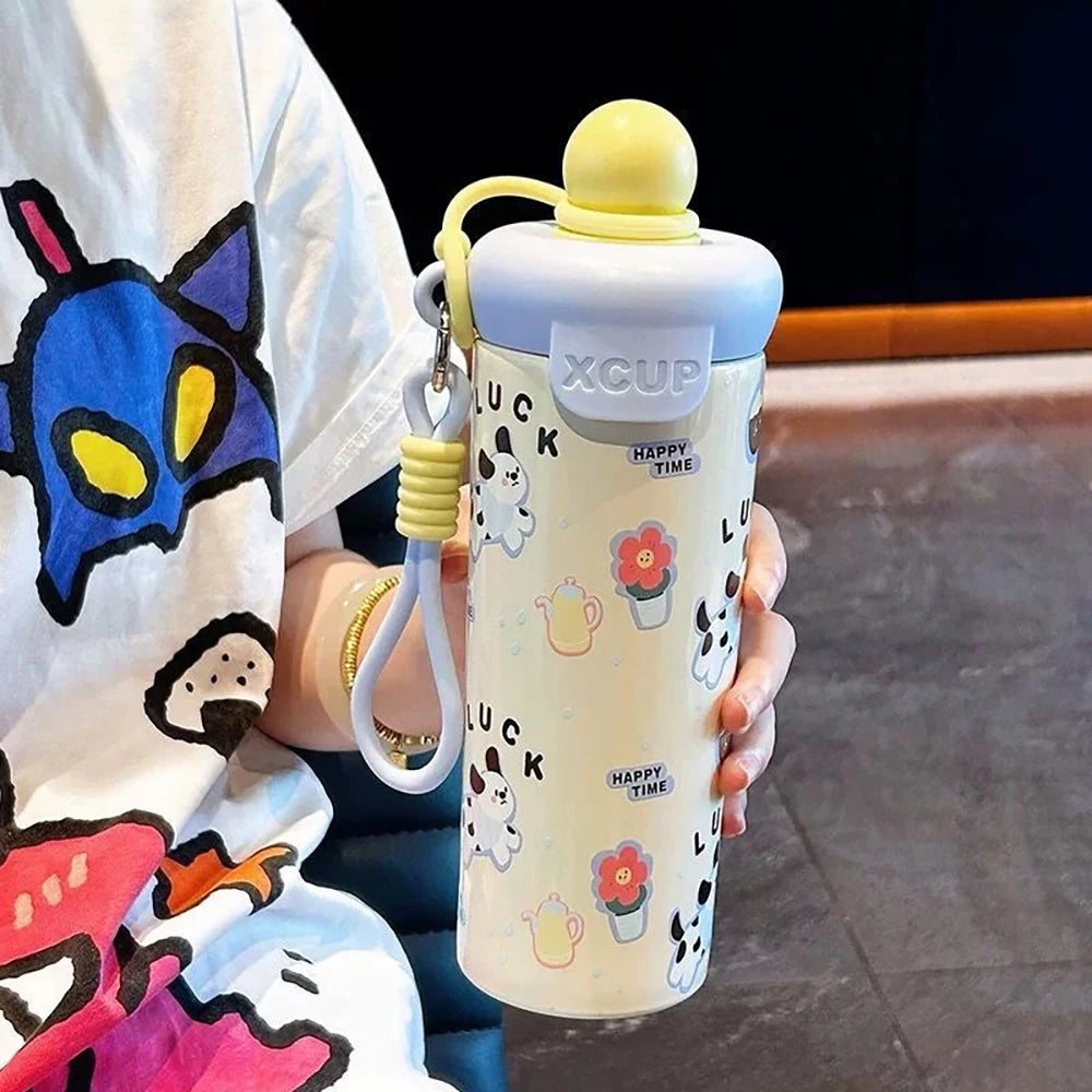 Kawaii Animal Insulated Water Bottle, 650ML Stainless Steel, Leakproof