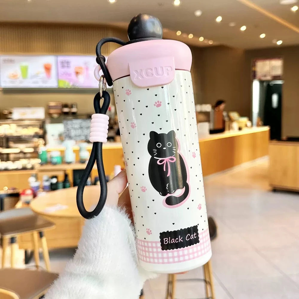 Kawaii Animal Insulated Water Bottle, 650ML Stainless Steel, Leakproof
