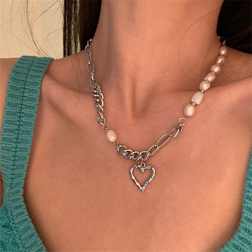 Kpop Pearl Heart Pendant Choker Necklace: Elegant Asymmetry Chain Jewelry