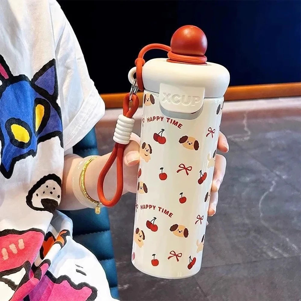 Kawaii Animal Insulated Water Bottle, 650ML Stainless Steel, Leakproof