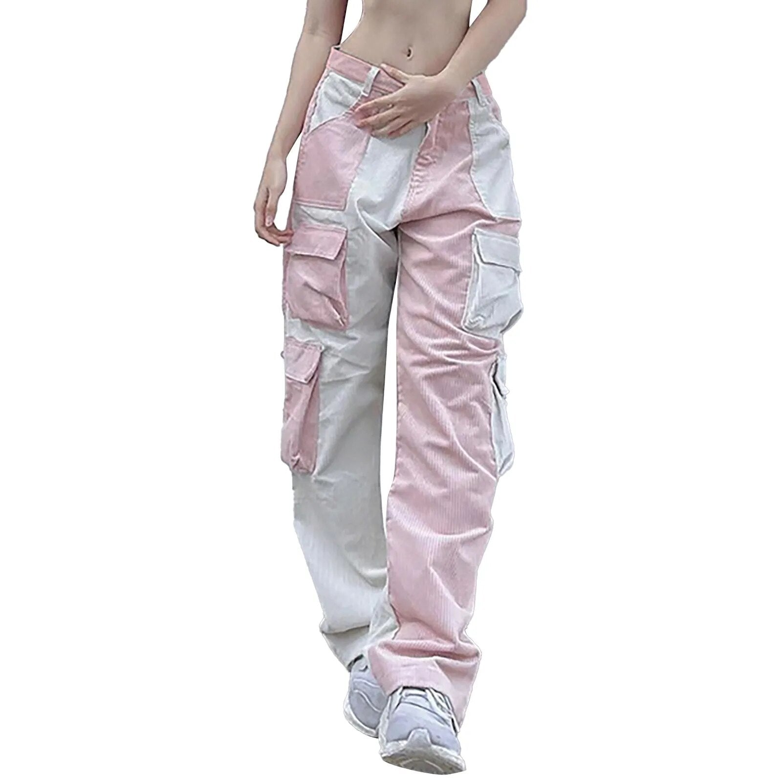 Dual Color Cargo Pants Women Baggy Trousers