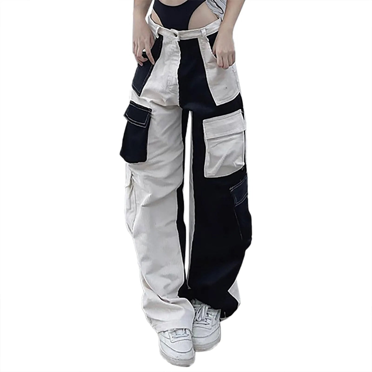 Dual Color Cargo Pants Women Baggy Trousers
