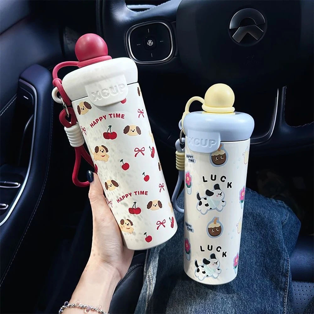 Kawaii Animal Insulated Water Bottle, 650ML Stainless Steel, Leakproof