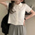 Korean Style Button Up Short Sleeve Cropped T-shirts for Women