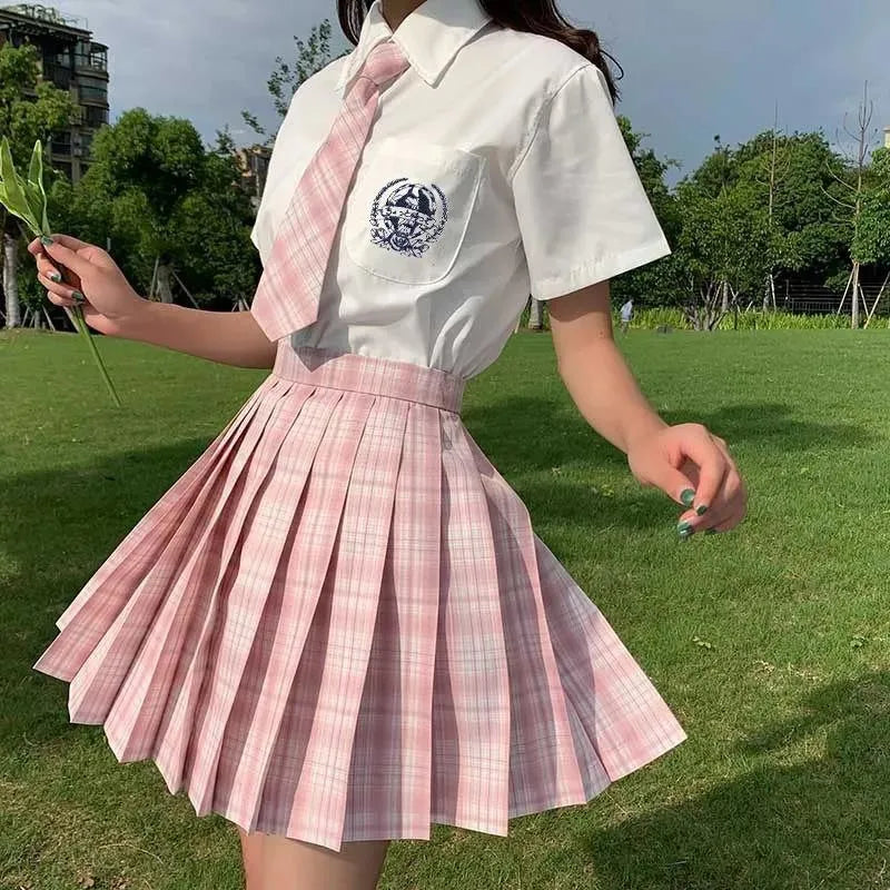 Summer Women&#39;s Mini Skirt Harajuku Korean Fashion Sweet Cute Kawaii Skirt Girl High Waist Plaid Pleated Skirt Pink Girl