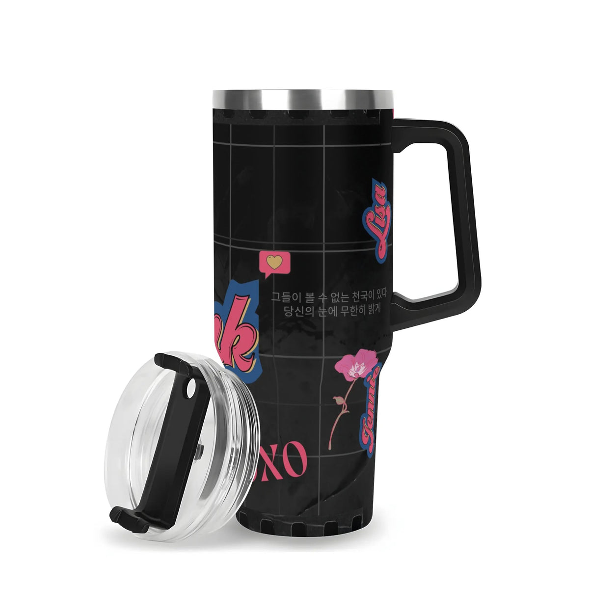 Blackpink cup against white background with lid open