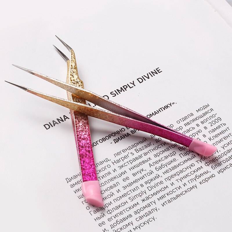 Pink crusted encrusted Nail Art Tweezers