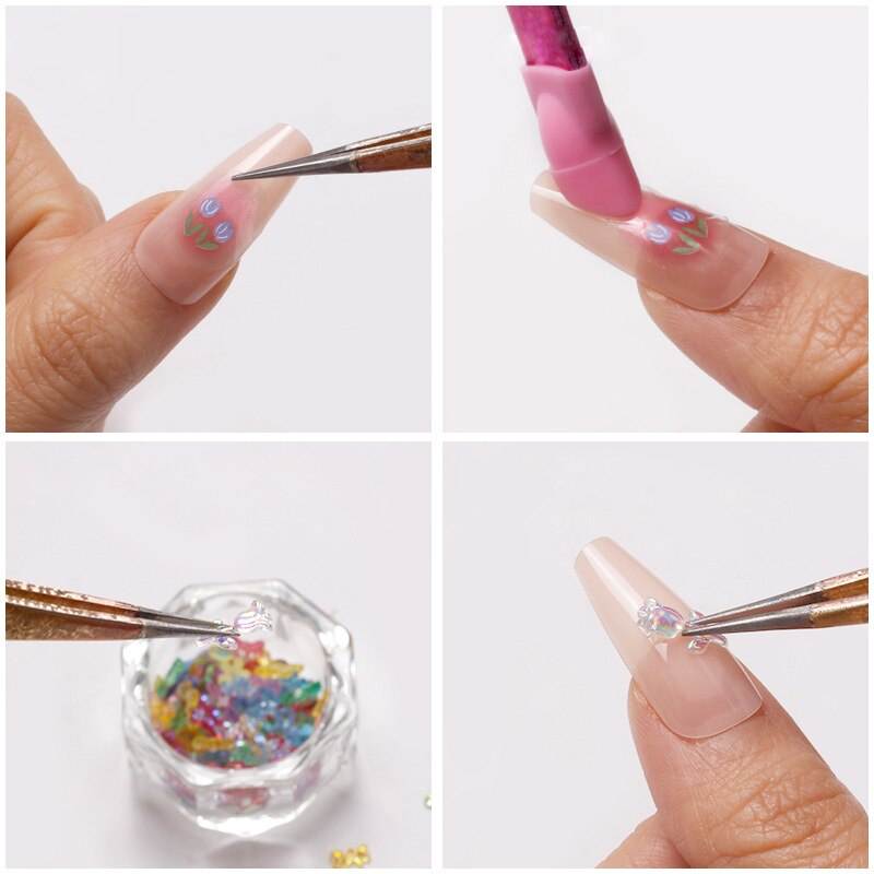 Pink crusted encrusted Nail Art Tweezers