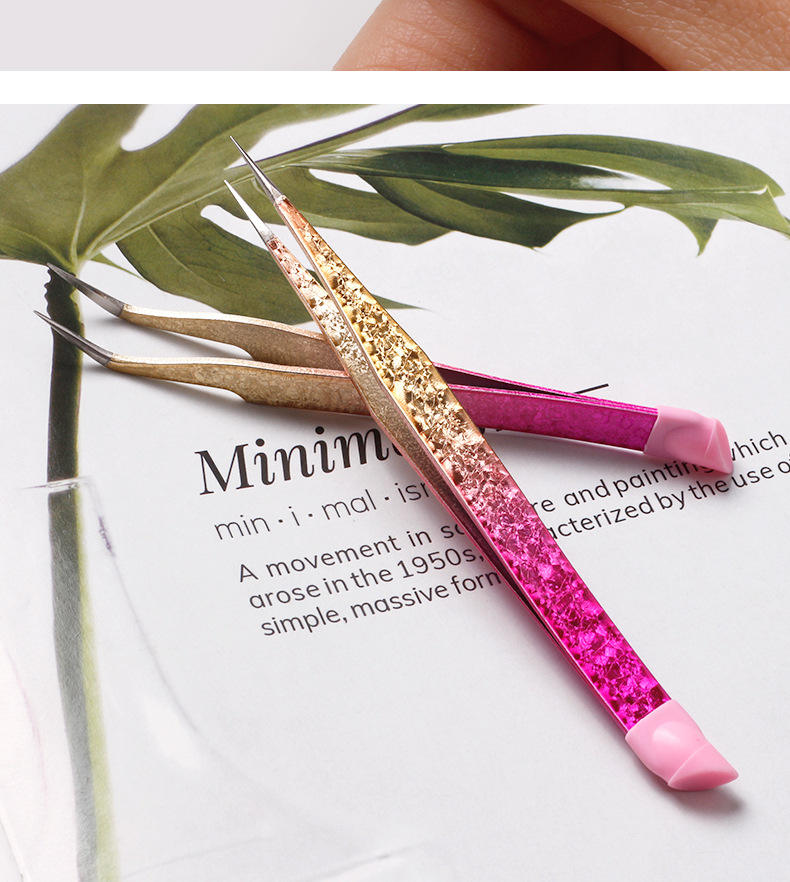 Pink crusted encrusted Nail Art Tweezers