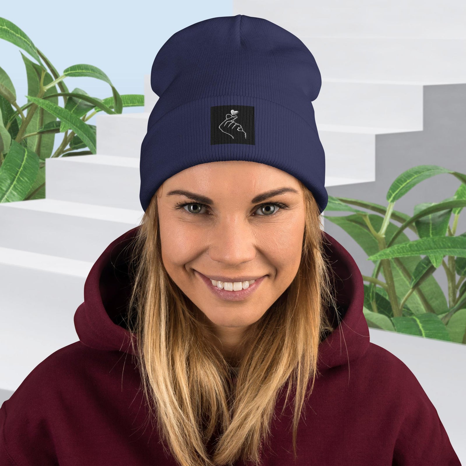 Click Heart Embroidered Beanie