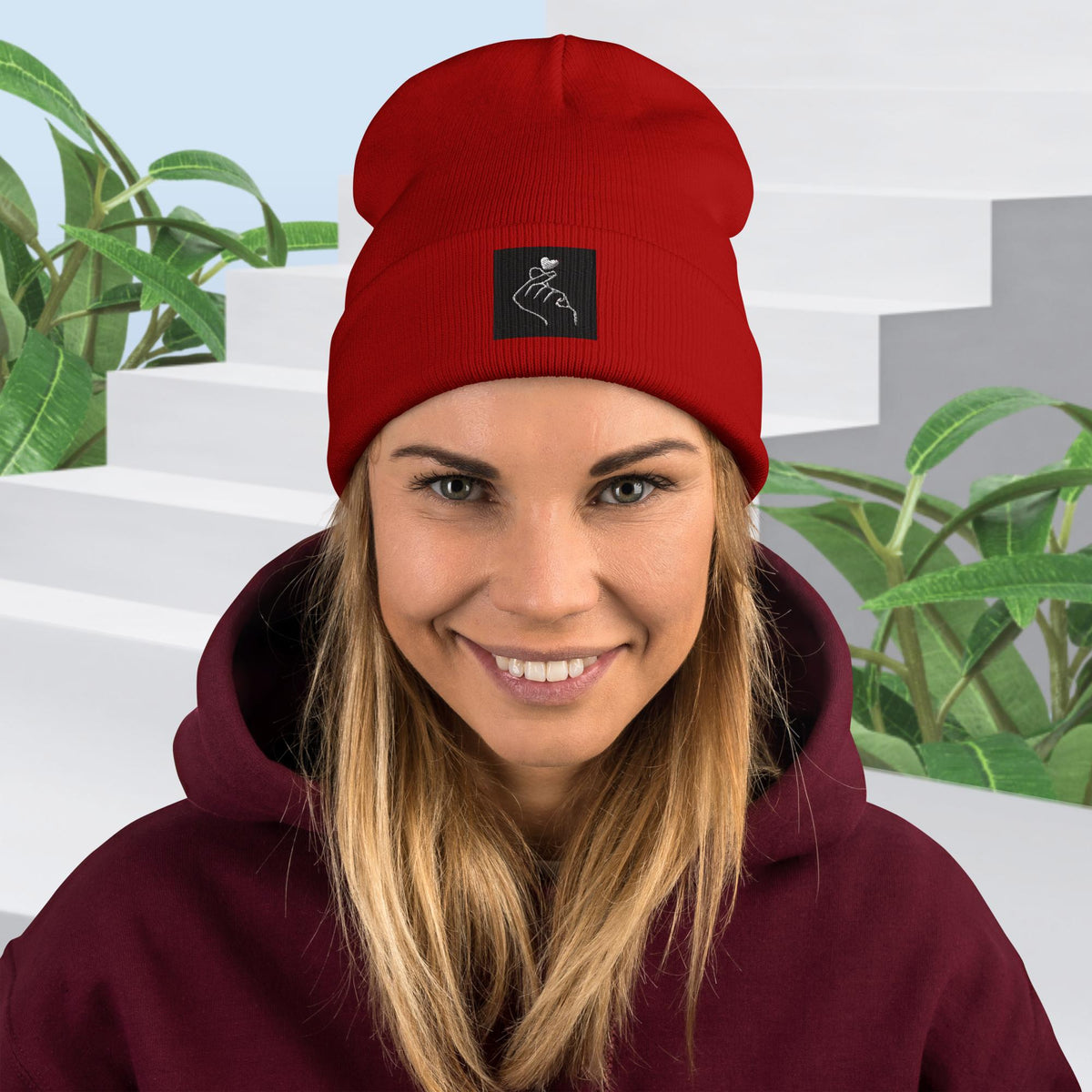 Click Heart Embroidered Beanie