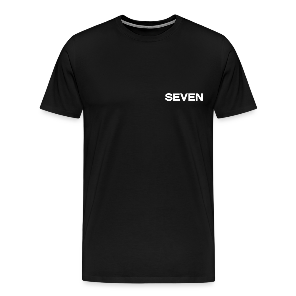 Black Seven Unisex Premium T-Shirt featuring the word &#39;SEVEN&#39;, perfect for K-Pop fans and a stylish Black Jungkook seven shirt.