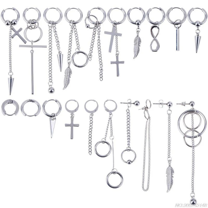 20 Pieces Cool Stainless Steel Huggie Hinged Hoop Earrings