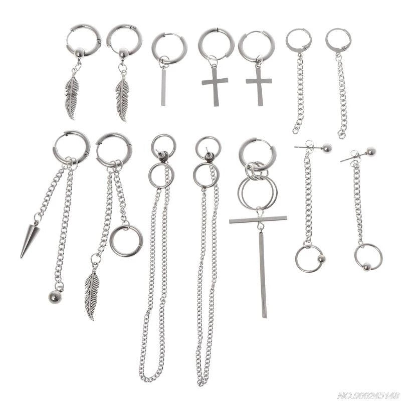 20 Pieces Cool Stainless Steel Huggie Hinged Hoop Earrings