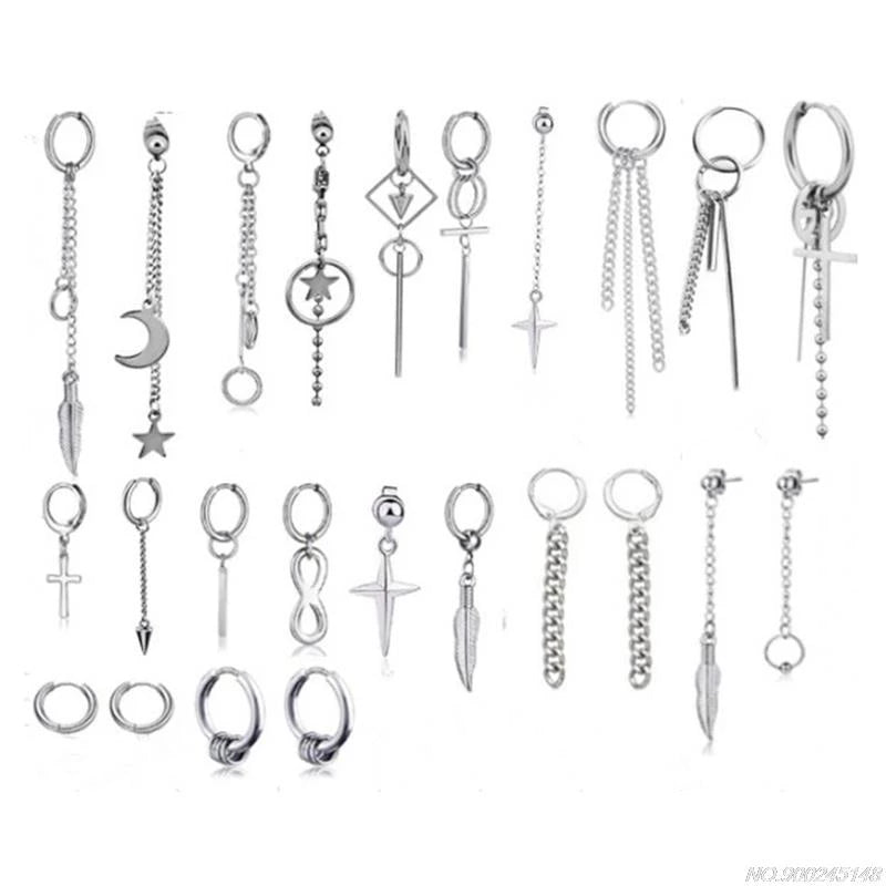 20 Pieces Cool Stainless Steel Huggie Hinged Hoop Earrings