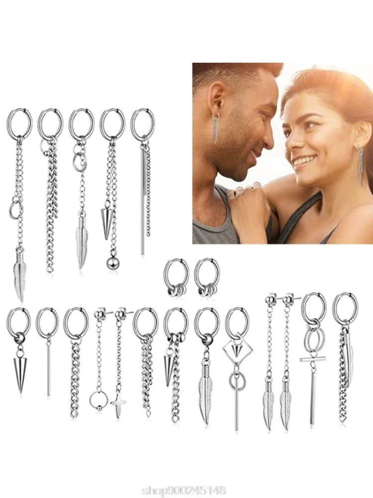 20 Pieces Cool Stainless Steel Huggie Hinged Hoop Earrings