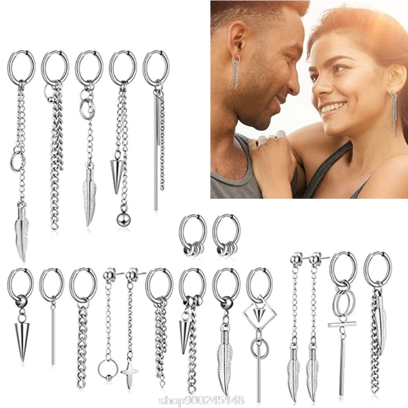 20 Pieces Cool Stainless Steel Huggie Hinged Hoop Earrings