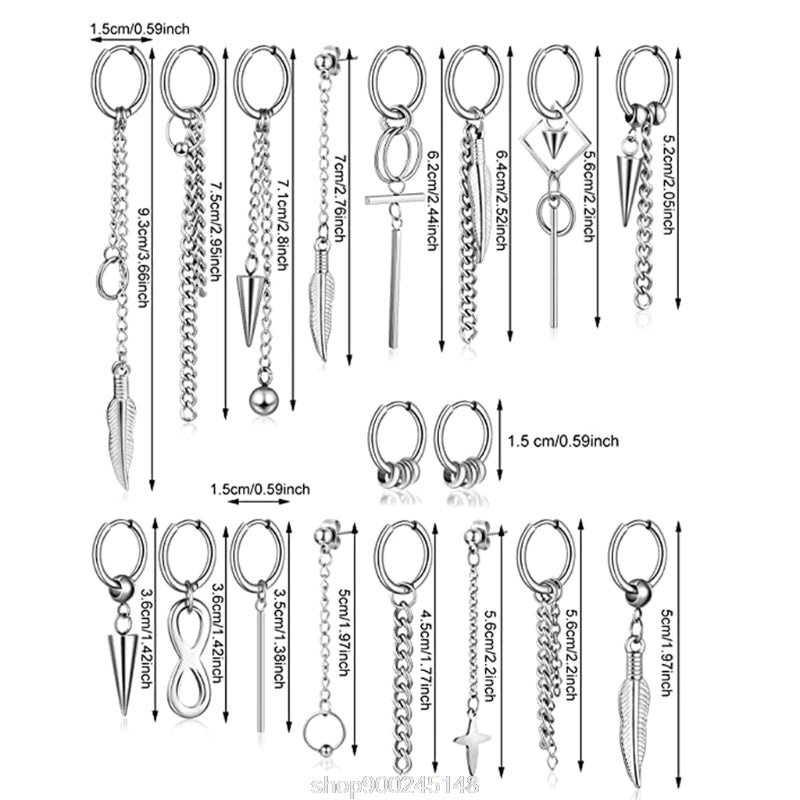 20 Pieces Cool Stainless Steel Huggie Hinged Hoop Earrings