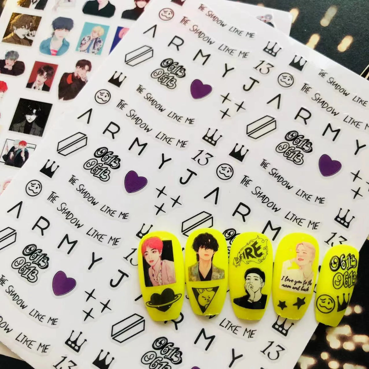 Monochromatic Army Kpop Nails Art Stickers
