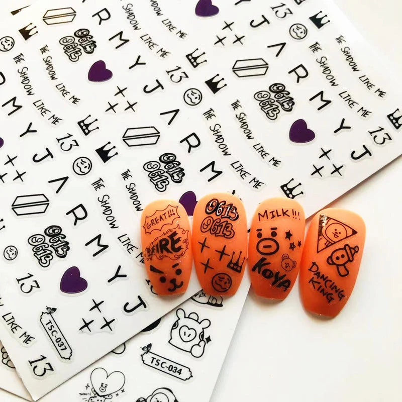 Monochromatic Army Kpop Nails Art Stickers