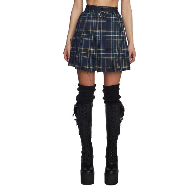 Women Fashion Plaid Zipper Back Pleated Skirt 2023 Street Female Classic Vintage Mini Skirts