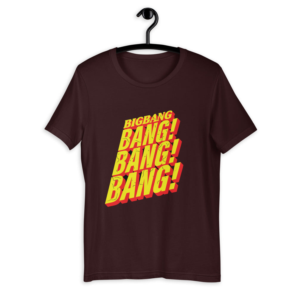 Model wearing the BIGBANG Action Short-Sleeve Unisex T-Shirt, exemplifying a stylish Big Bang Shirt Kpop choice for all.