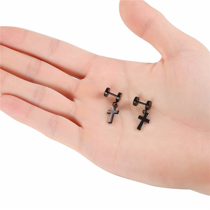 Disc and Cross K-pop style earrings
