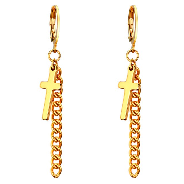 Cross and chain dangling kpop style earrings